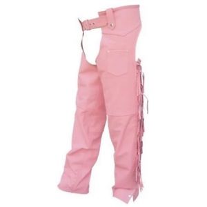 LADIES PINK FRINGE BRAIDED MOTORCYCLE LEATHER CHAP